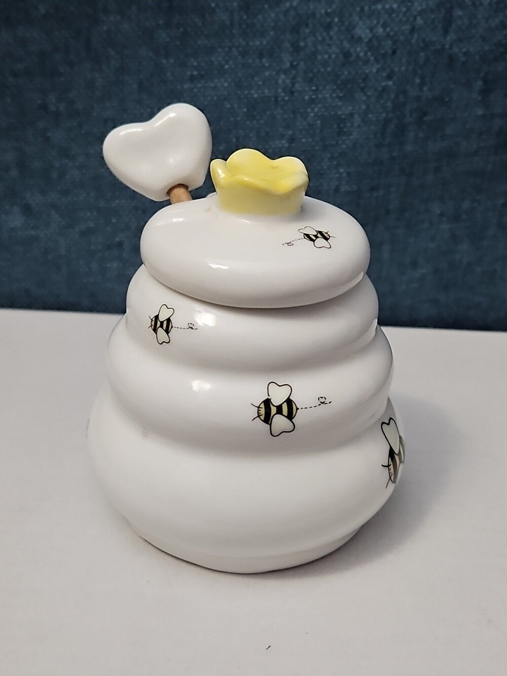 Mini Ceramic Beehive Honey Pot with Wooden Dipper | 3" Bee Theme Kitchen Decor - Picture 13 of 16